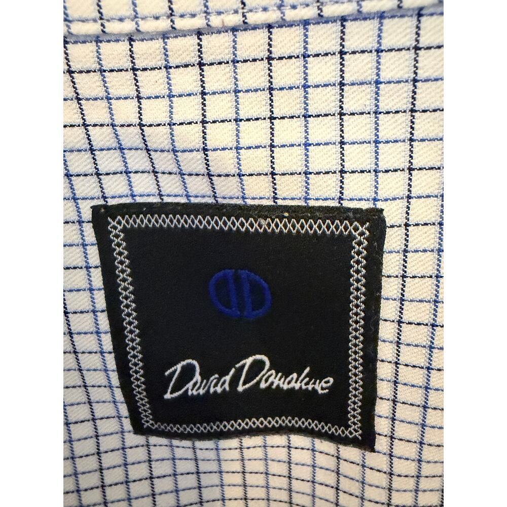 David Donahue Blue Check Dress Shirt 17.5 34/35 100% Cotton Button Down - Picture 4 of 7